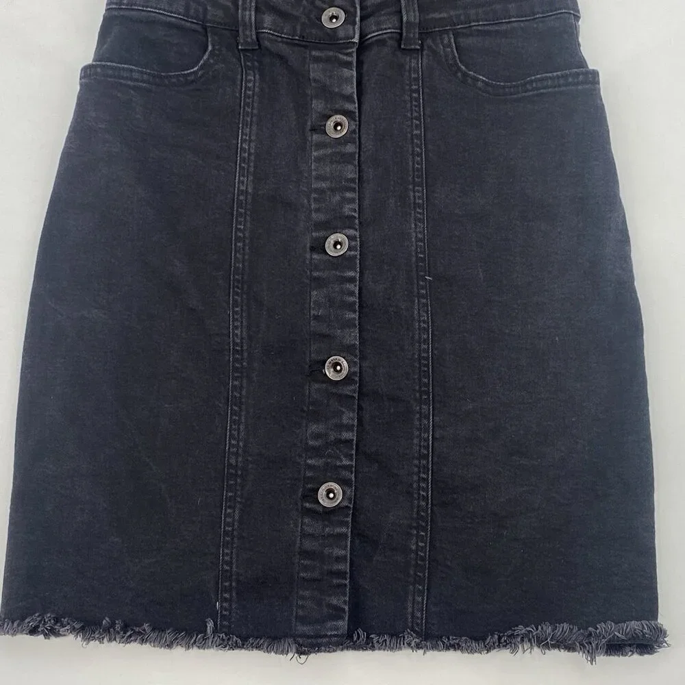 Zara Size Small Black Denim Dress Button Up Short Sleeve Cutout Y2K Grunge